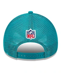 New Era Men's Stone/Aqua Miami Dolphins 2024 Sideline Historic 9FORTY A-Frame Trucker Adjustable Hat
