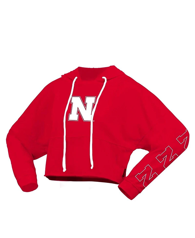 Spirit Jersey Women's Scarlet Nebraska Huskers Oversized Cropped Pullover Hoodie