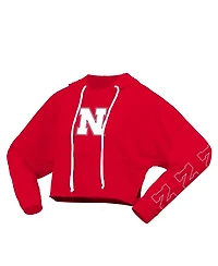 Spirit Jersey Women's Scarlet Nebraska Huskers Oversized Cropped Pullover Hoodie