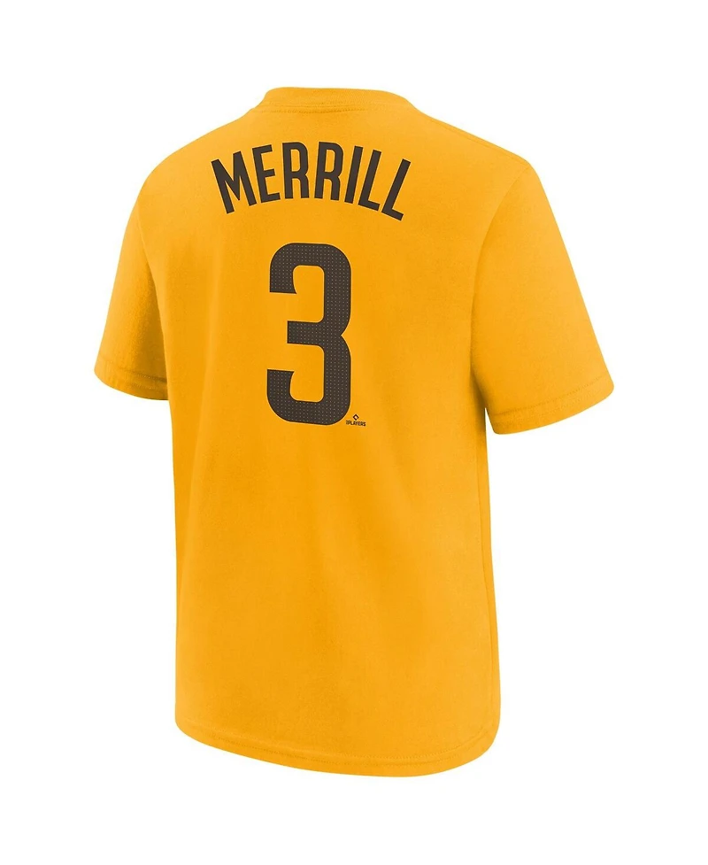 Nike Big Boys and Girls Jackson Merrill Gold San Diego Padres Player Name Number T-Shirt