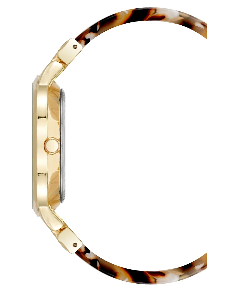 Anne Klein Women's Quartz Boyfriend Tortoise Acetate and Gold-Tone Metal Alloy Bangle Watch, 35.5mm
