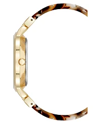 Anne Klein Women's Quartz Boyfriend Tortoise Acetate and Gold-Tone Metal Alloy Bangle Watch, 35.5mm