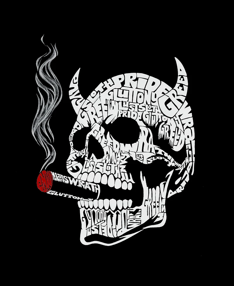 La Pop Art Men's 7 Deadly Sins Skull Word T-Shirt