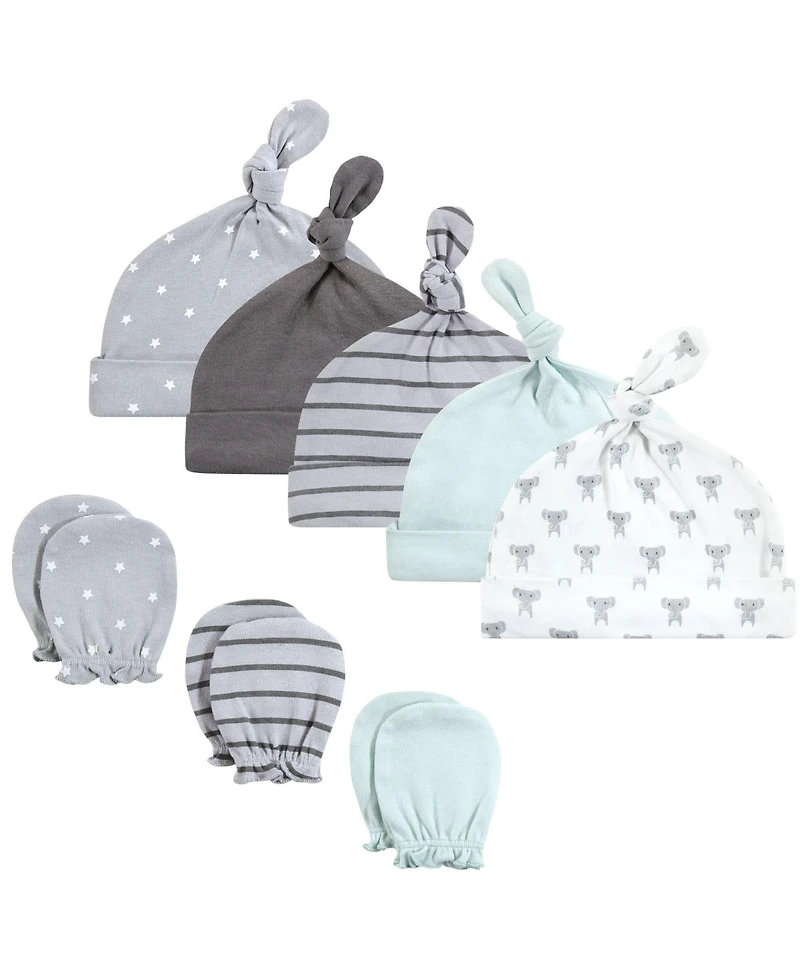 Hudson Baby Boys Unisex 8Pk Cap/Scratch Mitten Set