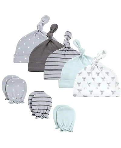 Hudson Baby Boys Unisex 8Pk Cap/Scratch Mitten Set