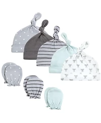 Hudson Baby Boys Unisex 8Pk Cap/Scratch Mitten Set