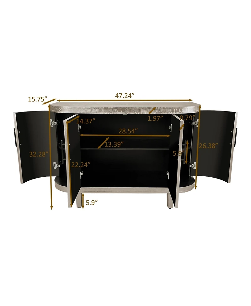 Simplie Fun Curved Sideboard Console Table with Adjustable Shelves