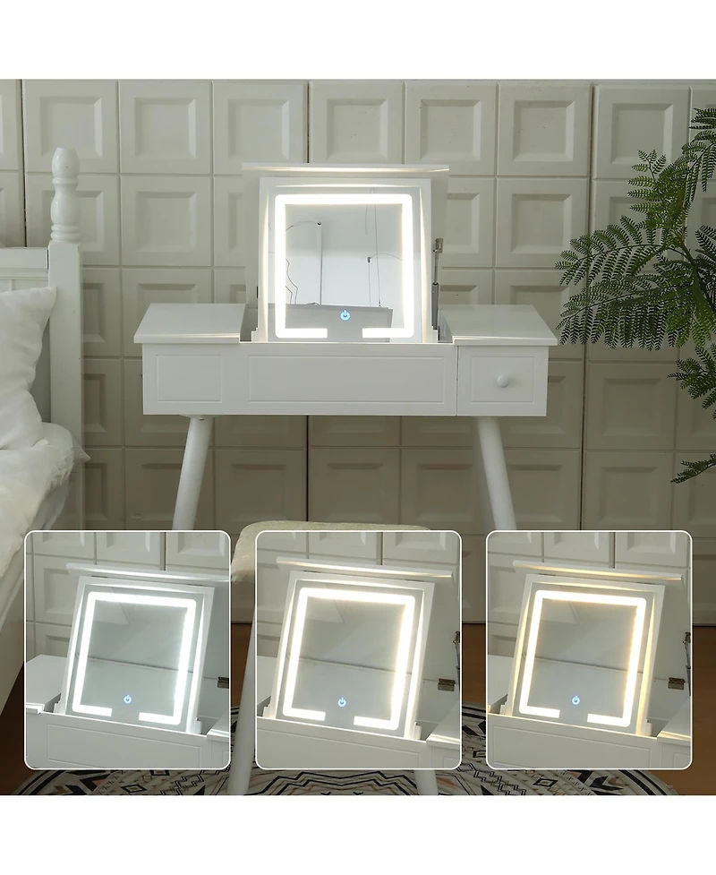 Streamdale Furniture Led Vanity Desk with Mirror, Power Outlet, and Storage