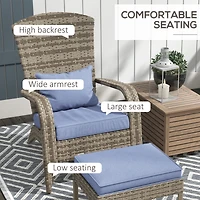 Wicker Adirondack Chair with Ottoman and Cushions for Outdoor Fire Pit