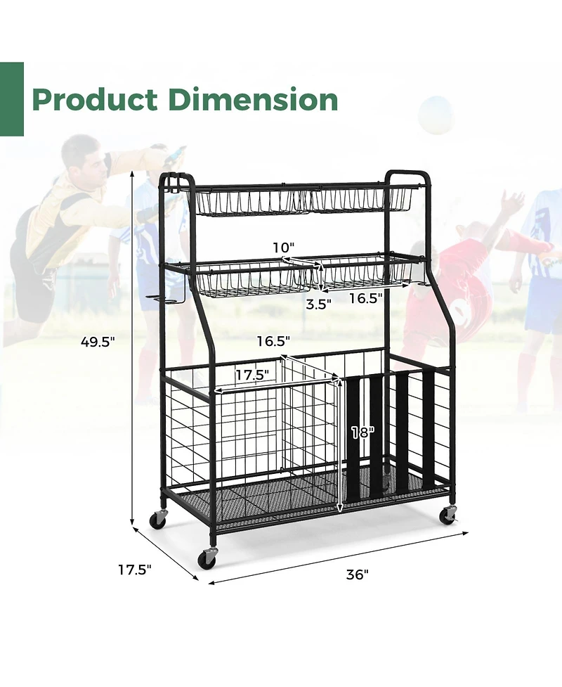 Sugift Garage Sports Equipment Organizer with Hooks & Baskets for Basketball