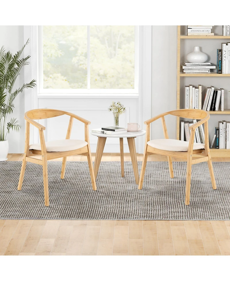 Skonyon Bamboo Accent Chair with Armrest and Curved Backrest-Natural