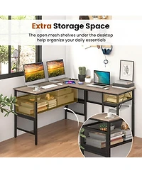 Skonyon L-Shaped Computer Desk with Charging Station and Adjustable Shelf-Gray