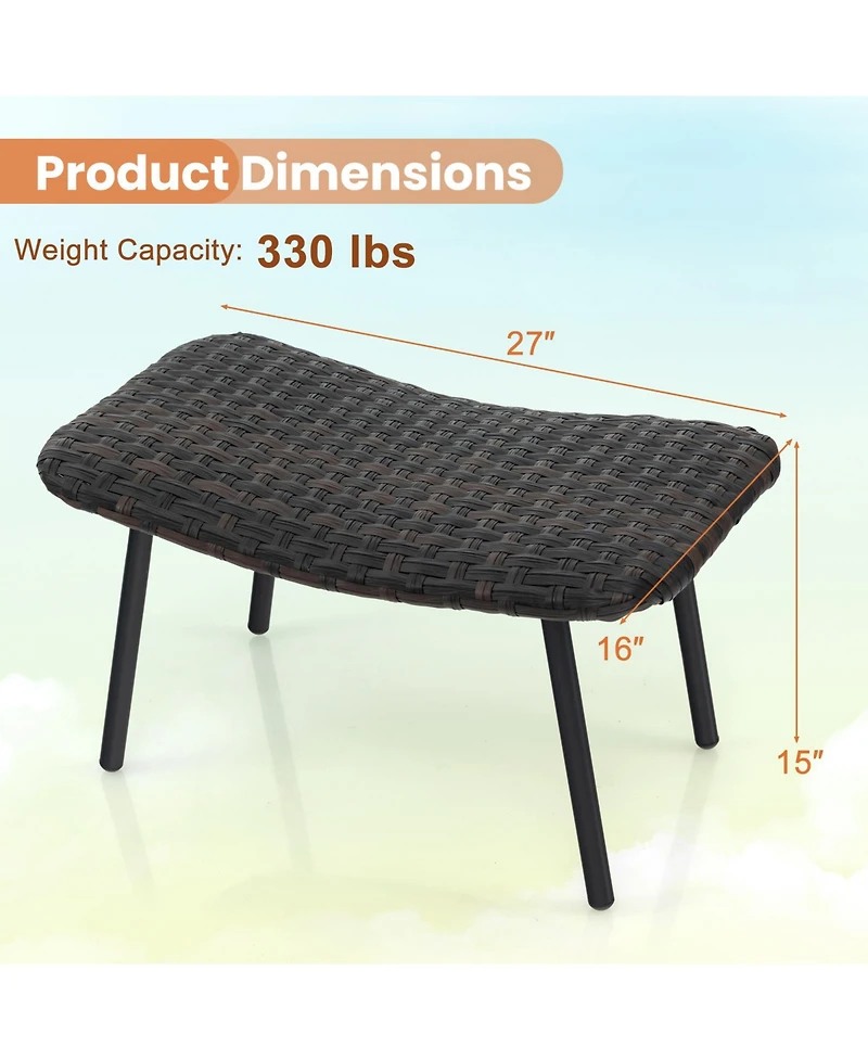 All Weather Outdoor Ottomans Set Patio Footrest Seats Set with Sturdy Metal Legs -Brown