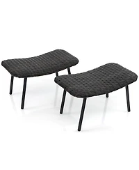 All Weather Outdoor Ottomans Set Patio Footrest Seats Set with Sturdy Metal Legs -Brown