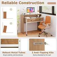 Extendable Computer Desk with Pull Out Secondary Desk-Natural