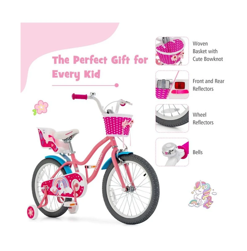 Kids Bicycle with Training Wheels and Basket for Boys and Girls Age 3-9 Years-18 inches