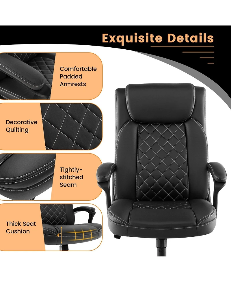 Vebreda High Back Ergonomic Executive Chair with Thick Headrest Cushion-Black