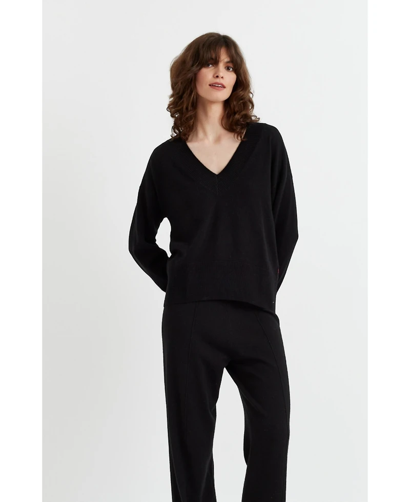 Chinti & Parker Women's V Neck Wool Cashmere Slouchy Lightweight Sweater