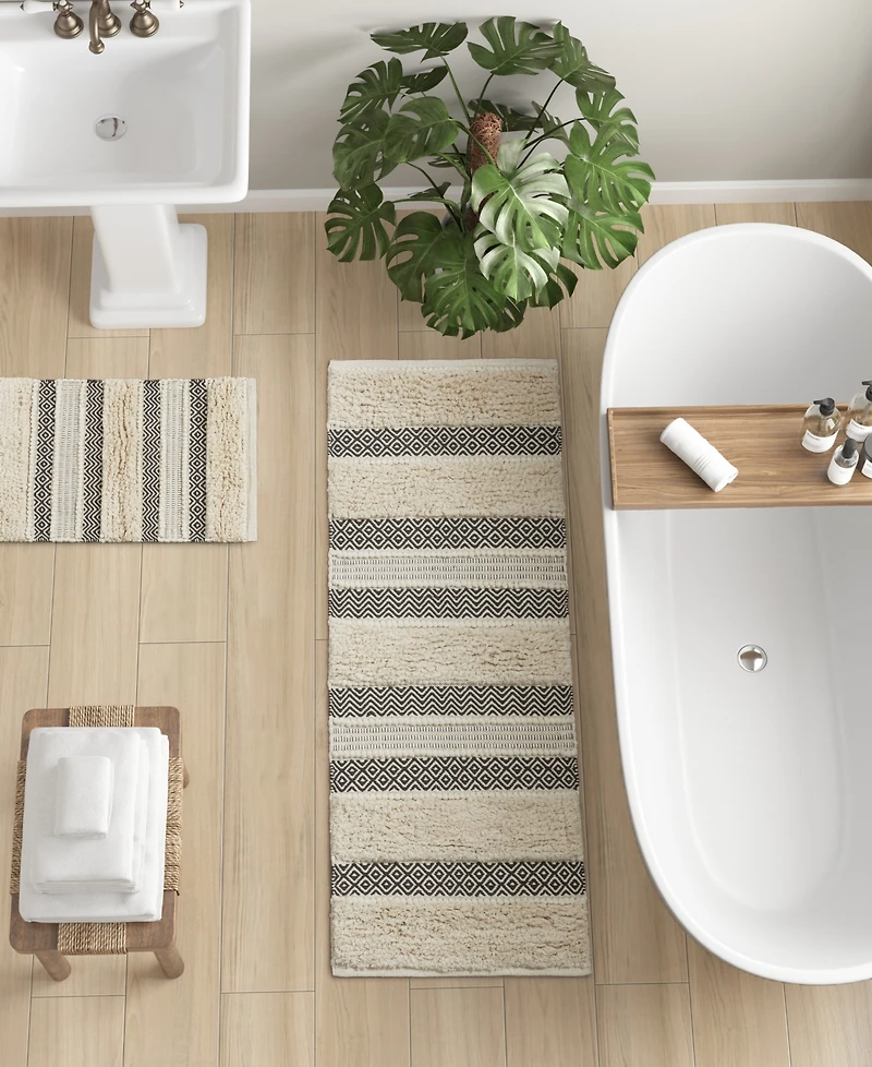 Ink+Ivy Asher Woven Texture Stripe Bath Rug, 22" x 58"
