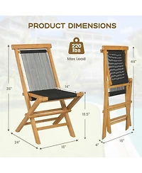 Sugift 2 Piece Indonesia Teak Patio Folding Chairs with Woven Rope Seat and Back for Porch Backyard Poolside