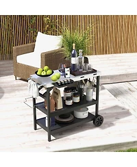 Sugift 3 Tiers Foldable Outdoor Cart on 2 Wheels with Phone Holder-Black