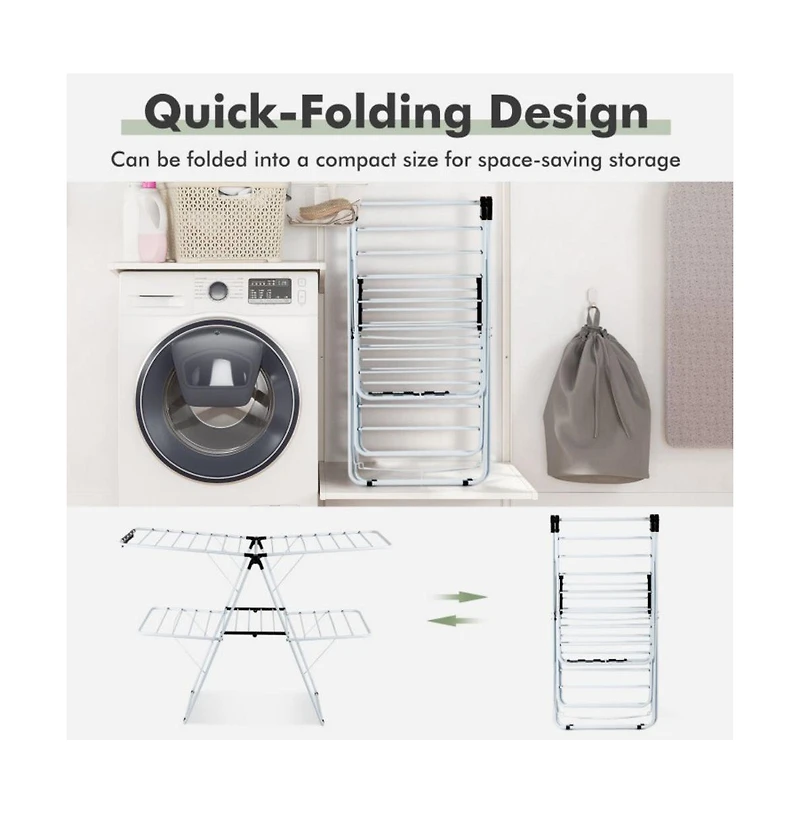 2-Level Foldable Clothes Drying Rack with Adjustable Gullwing