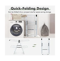 2-Level Foldable Clothes Drying Rack with Adjustable Gullwing