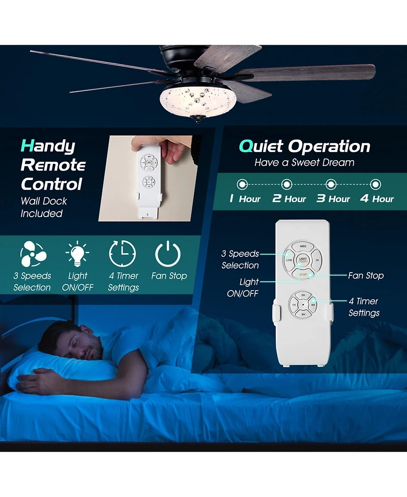 Sugift 52 Inch Ceiling Fan with 3 Wind Speeds and 5 Reversible Blades
