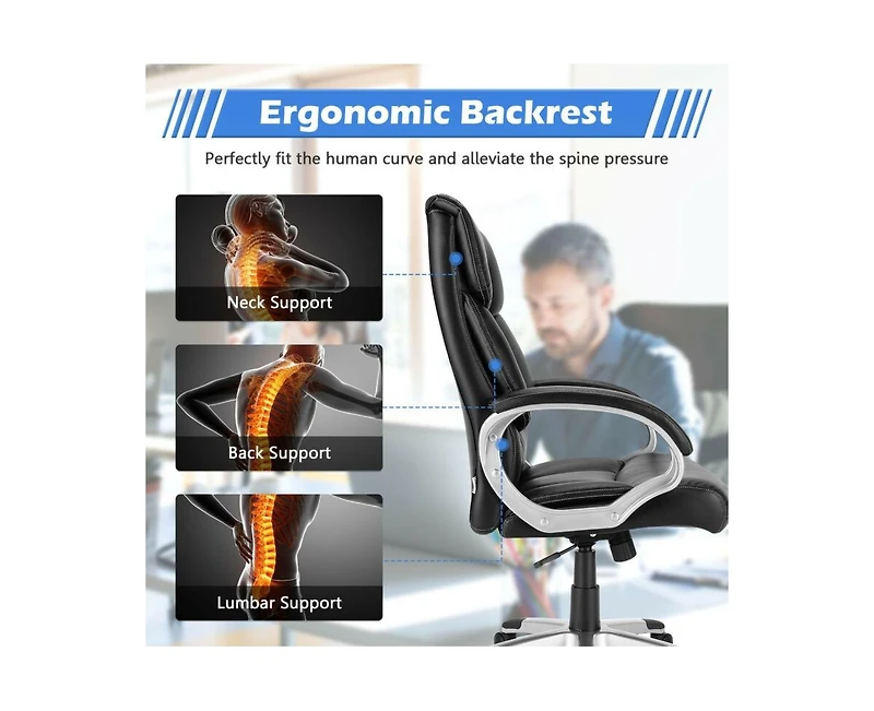 Vebreda Big and Tall Adjustable High Back Leather Executive Computer Desk Chair