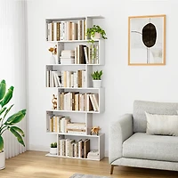 6-Tier S-Shaped Bookshelf Storage Mdf Bookcase