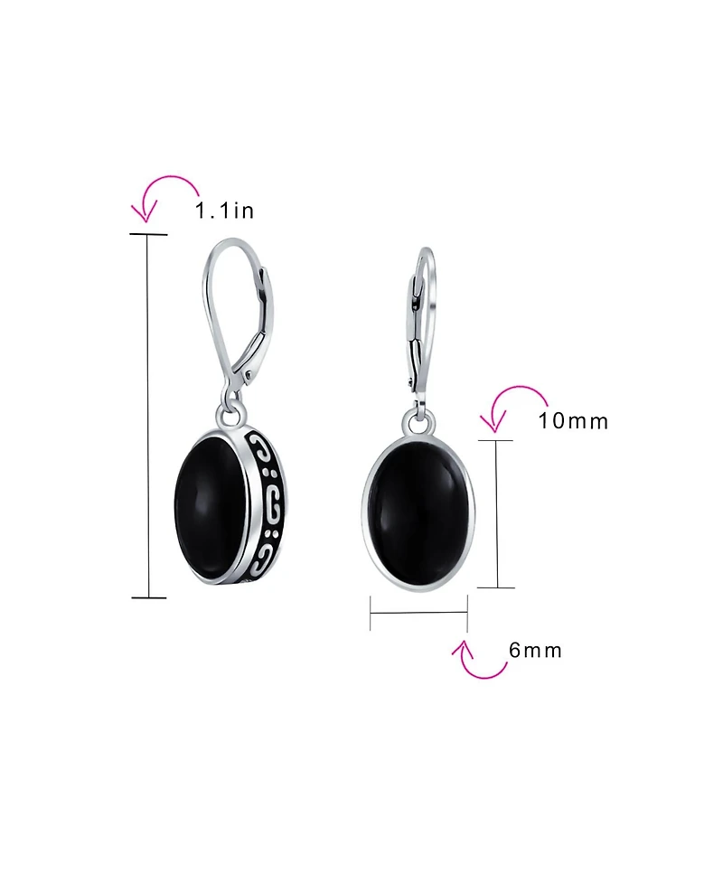Bling Jewelry Boho Western Style Natural Stone Oval Lever Back Drop Dangle Earrings .925 Sterling Silver