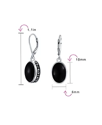 Bling Jewelry Boho Western Style Natural Stone Oval Lever Back Drop Dangle Earrings .925 Sterling Silver