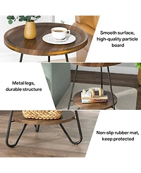 Tribesigns Round Side Table, 2-Tier End Table with Metal Legs, Modern Industrial Beside Table, Small Accent Table Snack Table for Living Room, Bedroom