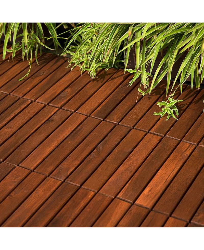 Streamdale Furniture Acacia Hardwood Deck Tiles Striped Pattern, Outdoor Flooring