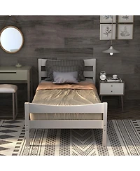 Gymax Twin Size Platform Bed Frame Foundation w/Headboard &Wood Slat Support White