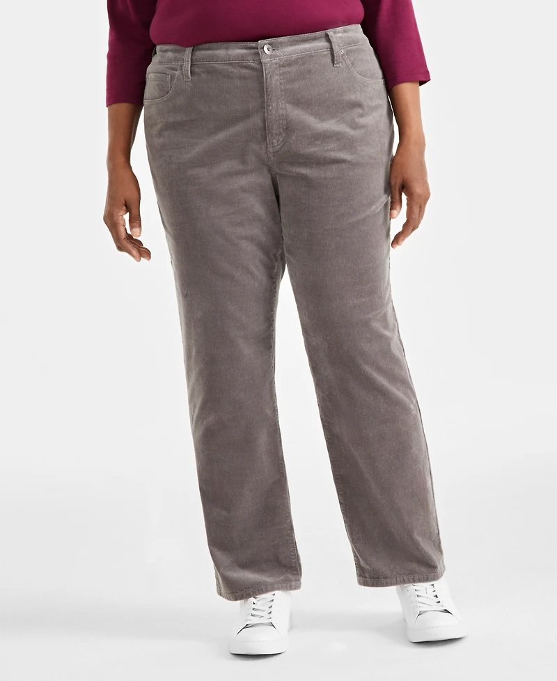 Style & Co Plus High-Rise Straight-Leg Corduroy Pants, Macy's Exclusive
