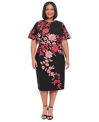London Times Plus Size Printed Short-Sleeve Midi Dress