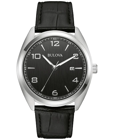 Bulova Men's Black Leather Strap Watch 42mm