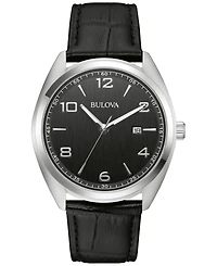 Bulova Men's Black Leather Strap Watch 42mm
