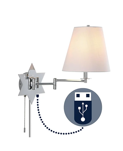 Jonathan Y David 18.5" 1-Light Modern French Country Swing Arm Plug-In or Hardwired Iron Led Star Wall Sconce with Pull-Chain and Usb Charging Port