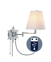 Jonathan Y David 18.5" 1-Light Modern French Country Swing Arm Plug-In or Hardwired Iron Led Star Wall Sconce with Pull-Chain and Usb Charging Port