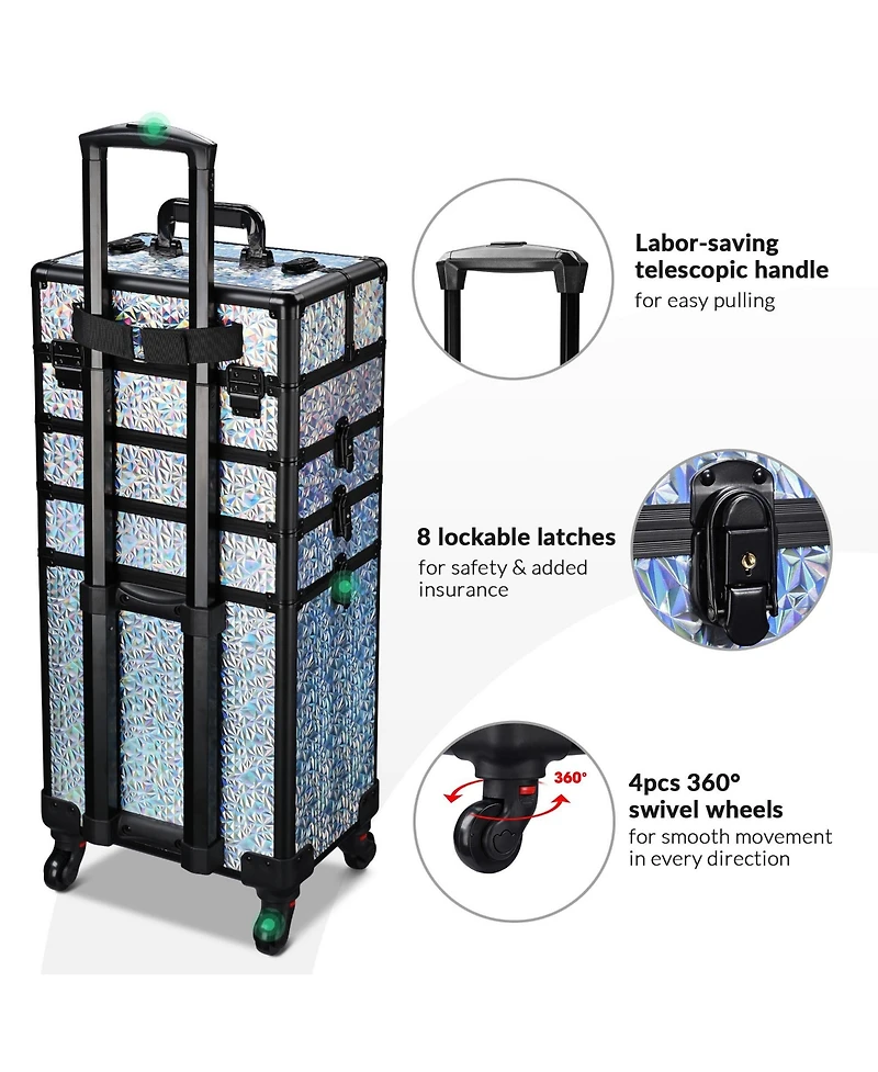Byootique Mermaid Silver 4in1 Rolling Makeup Train Case Cosmetic Organizer Wheel