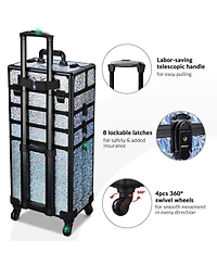 Byootique Mermaid Silver 4in1 Rolling Makeup Train Case Cosmetic Organizer Wheel
