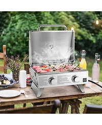 Stainless Steel Propane Grill with Lid for Outdoor Camping Tailgating Picnic Party-Silver