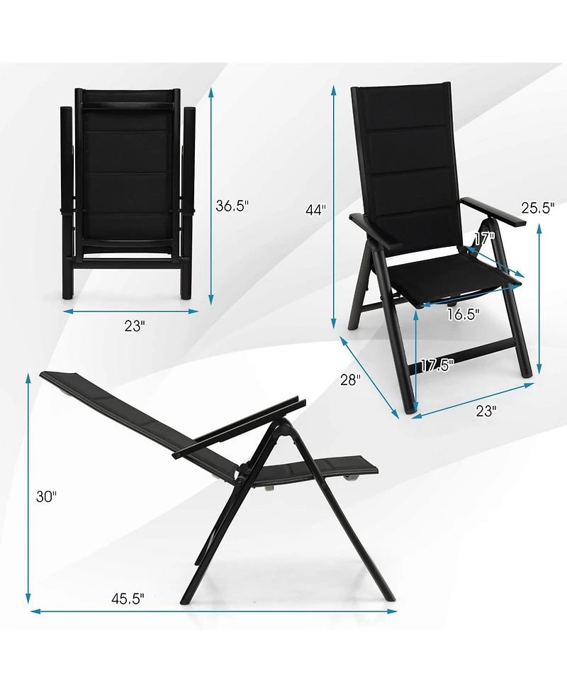 Sugift Outdoor Dining Chair with Soft Padded Seat and 7-Position Adjustable Backrest