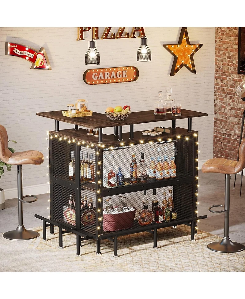 Tribesigns Home Bar Unit, L-Shaped Bar Table with Stemware Racks and 2-Tier Shelves, Corner Mini Coffee Liquor Cabinet with Footrest for Home/Kitchen/
