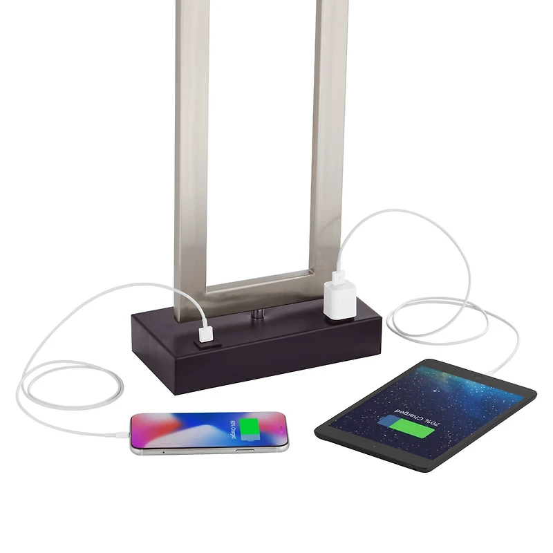 Todd Modern Table Lamp with Hotel Style Usb and Ac Power Outlet in Base 30" Tall Brushed Nickel Rectangle White Shade for Living Room Bedroom Hou