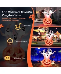 Costway 6 Ft Inflatable Halloween Tree White Ghosts with Pumpkin Decor w/ Rotating Lamp