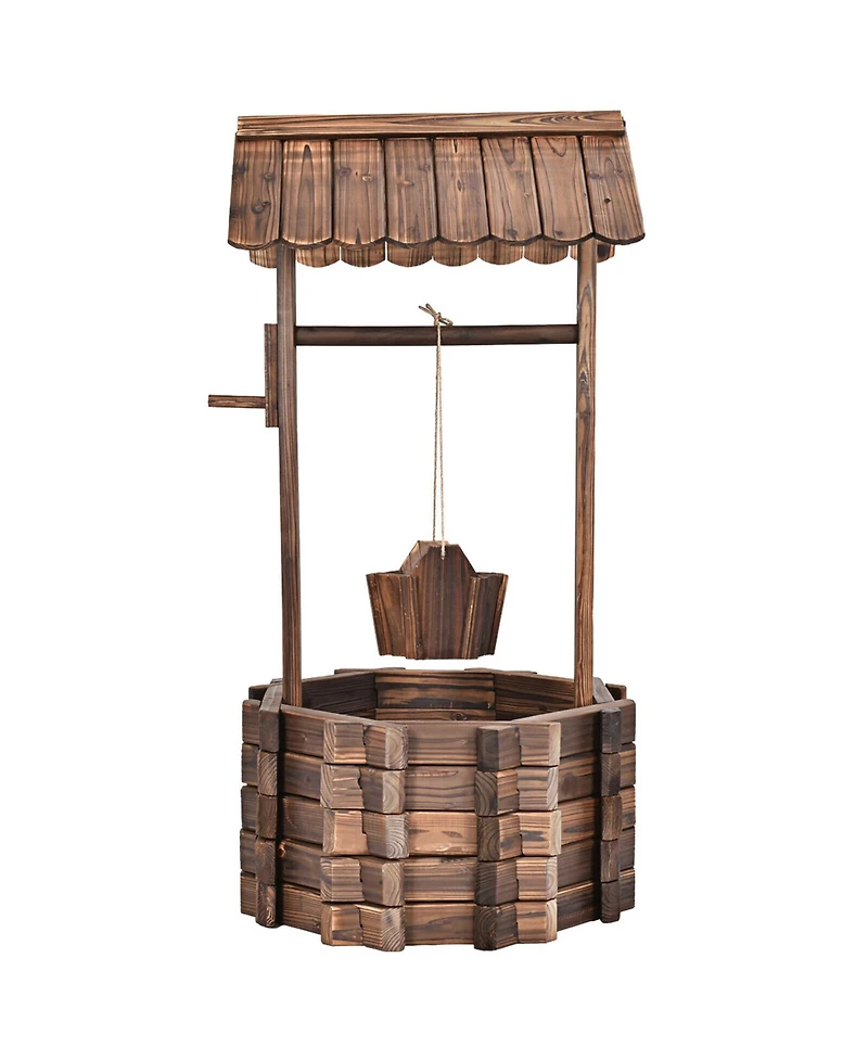 Outdoor Wooden Wishing Well Bucket Flower Plants Planter Patio Garden Home Decor