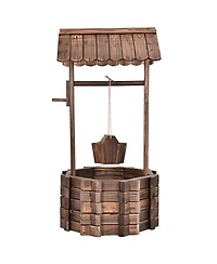Outdoor Wooden Wishing Well Bucket Flower Plants Planter Patio Garden Home Decor